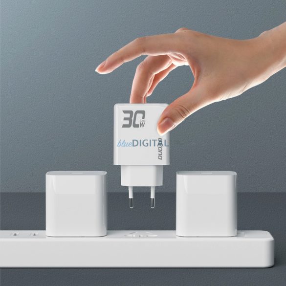 Dudao A30EUT hálózati töltő 1xUSB-A és 1xUSB-C csatlakozással és Type-C - Type-C kábellel 30W - fehér