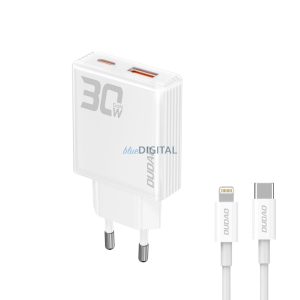 Dudao A30EUL hálózati töltő 1xUSB-A és 1xUSB-C csatlakozással és Type-C - Lightning kábellel 30W - fehér