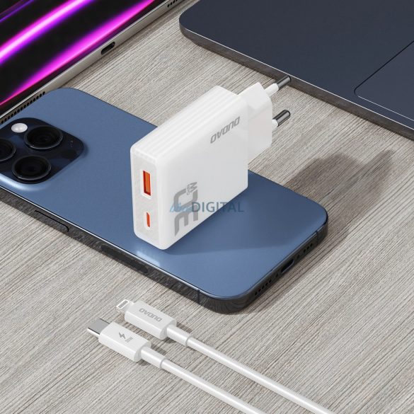 Dudao A30EUL hálózati töltő 1xUSB-A és 1xUSB-C csatlakozással és Type-C - Lightning kábellel 30W - fehér