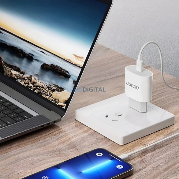 Dudao A14EUC hálózati töltő 1xUSB-C csatlakozással és Type-C - Type-C kábellel PD 20W - fehér