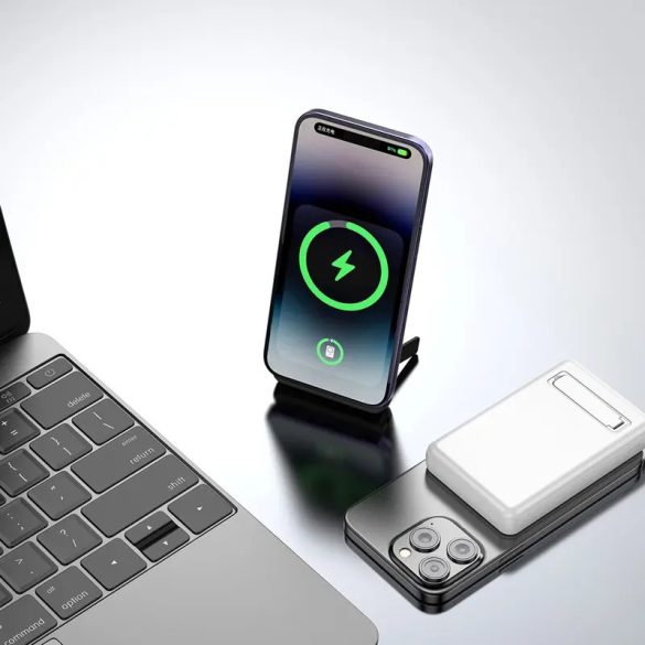 Dudao K14S+ MagSafe-kompatibilis powerbank 1xUSB-A és 1xUSB-C csatlakozással kitámasztóval 10000mAh 20W - fehér
