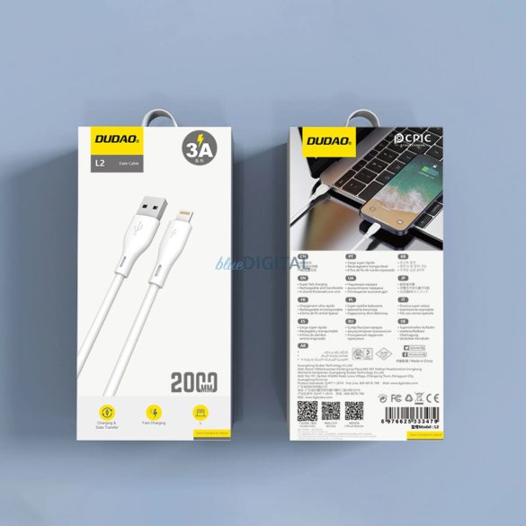 Dudao L2L USB-A - Lightning kábel 3A 2m - fehér