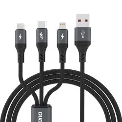   Dudao L3E USB-A - Type-C/Lightning/micro USB kábel 60W 1.2m - fekete