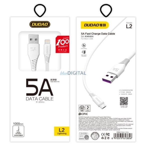 Dudao L2 USB-A - micro USB kábel 5A 1m - fehér