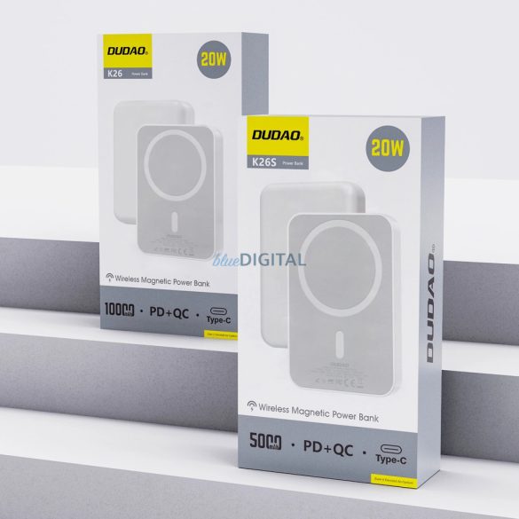 Dudao K26S MagSafe-kompatibilis powerbank 1xUSB-A és 1xUSB-C csatlakozással 5000mAh 20W - fehér
