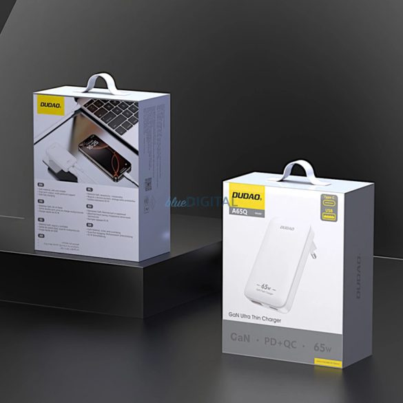 Dudao A65Q EU/US utazó töltő 1xUSB-A és 1xUSB-C csatlakozással 65W PD GaN - fehér