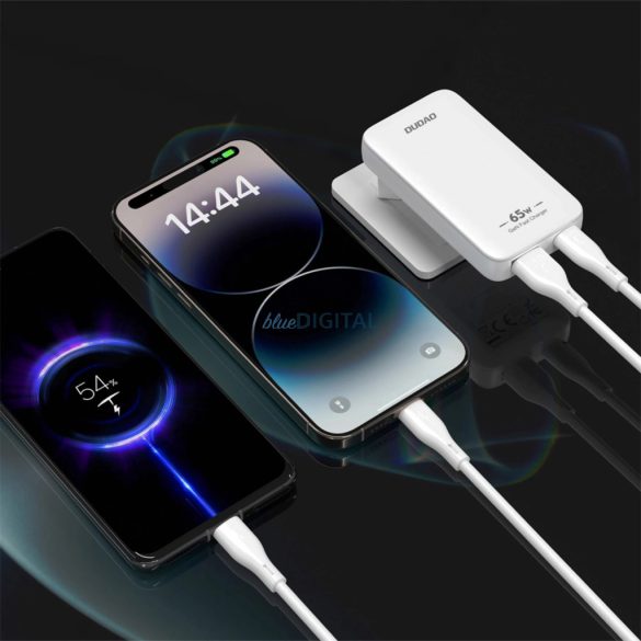 Dudao A65Q EU/US utazó töltő 1xUSB-A és 1xUSB-C csatlakozással 65W PD GaN - fehér