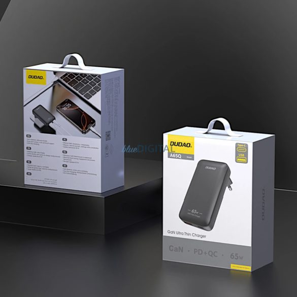 Dudao A65Q EU/US utazó töltő 1xUSB-A és 1xUSB-C csatlakozással 65W PD GaN - fekete