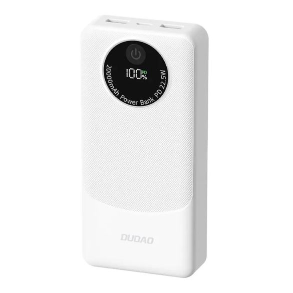 Dudao K12Pro powerbank 2xUSB-A és 1xUSB-C csatlakozással 20000mAh 22.5W PD - fehér
