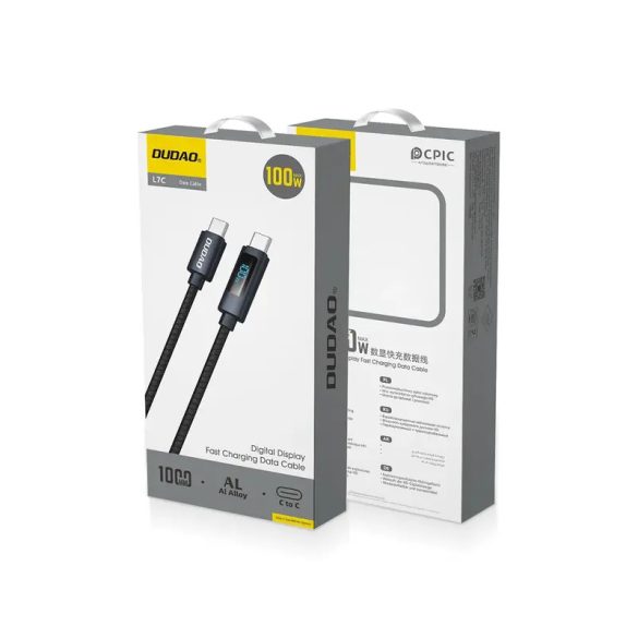 Dudao L7C Type-C - Type-C kábel LED kijelzővel 100W 1m - fekete