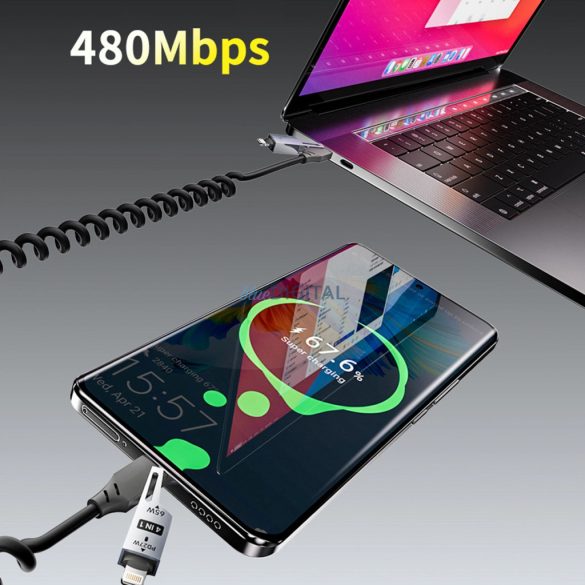 Dudao L20 Pro 4 1-ben USB-A / USB-C - Lightning / USB-C kábel - Fekete