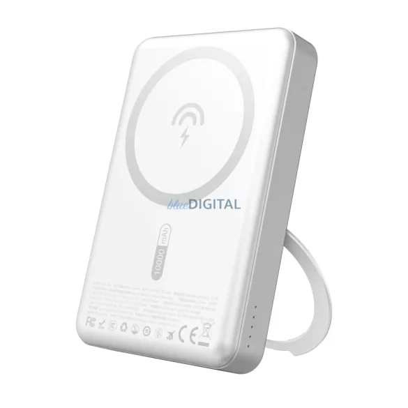 Dudao K28 10000mAh PD 22.5W MagSafe Powerbank fém tokkal és gyűrűs állvánnyal - Ezüst