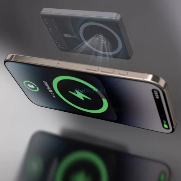Dudao K28 10000mAh PD 22.5W MagSafe Powerbank fém tokkal és gyűrűs állvánnyal - Ezüst