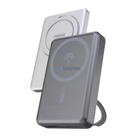 Dudao K28 10000mAh PD 22.5W MagSafe Powerbank fém tokkal és gyűrűs állvánnyal - Ezüst