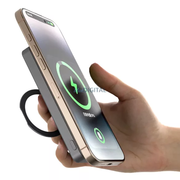 Dudao K28 10000mAh PD 22.5W MagSafe Powerbank fém tokkal és gyűrűs állvánnyal - Ezüst