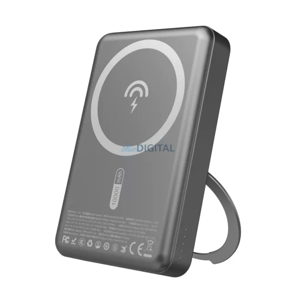 Dudao K28 10000mAh PD 22.5W MagSafe Powerbank fém tokkal és gyűrűs állvánnyal - szürke