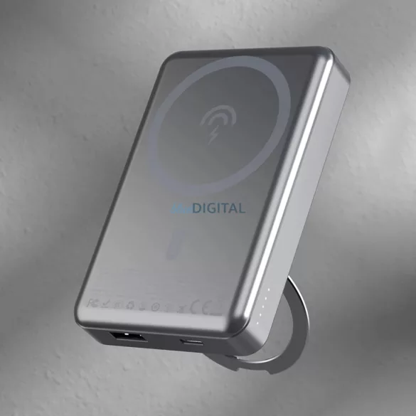 Dudao K28 10000mAh PD 22.5W MagSafe Powerbank fém tokkal és gyűrűs állvánnyal - szürke
