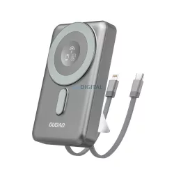  Dudao K29 10000mAh PD 20W MagSafe Power Bank fém tokkal, állvánnyal és beépített USB-C / Lightning kábelekkel - szürke