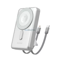   Dudao K29 10000mAh PD 20W MagSafe Powerbank fém tokkal, állvánnyal és beépített USB-C / Lightning kábelekkel - Ezüst