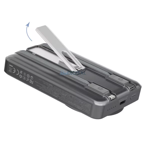 Dudao K29 10000mAh PD 20W MagSafe Powerbank fém tokkal, állvánnyal és beépített USB-C / Lightning kábelekkel - Ezüst