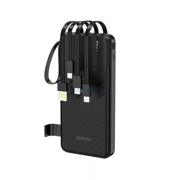 Dudao K11 10000mAh Powerbank beépített kábelekkel - Fekete