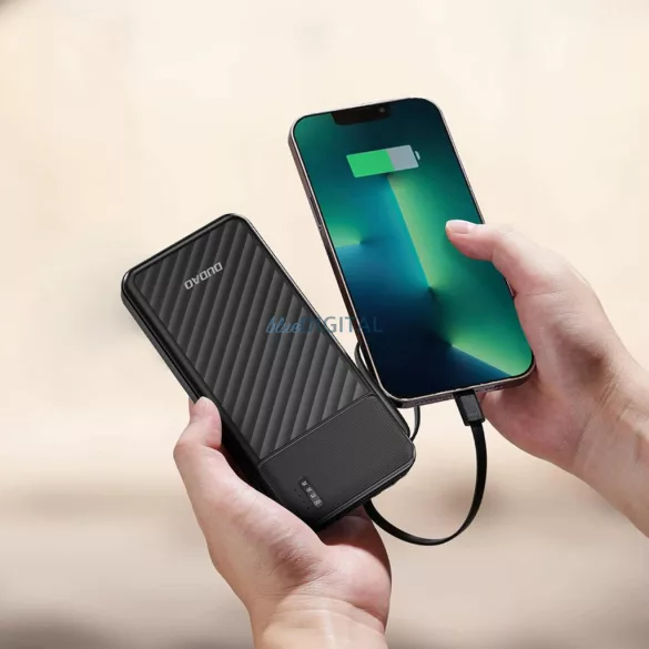 Dudao K11 10000mAh Powerbank beépített kábelekkel - Fekete