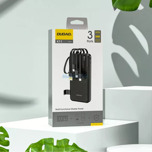 Dudao K11 10000mAh Powerbank beépített kábelekkel - Fekete