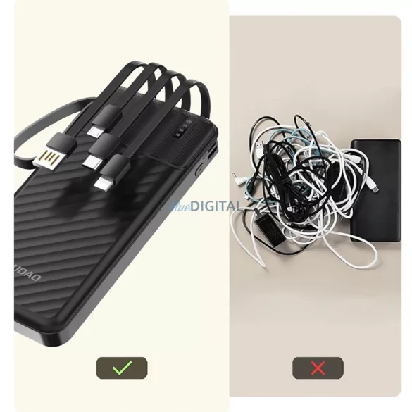 Dudao K11 10000mAh Powerbank beépített kábelekkel - Fekete