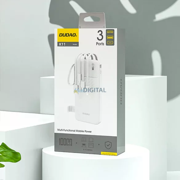 Dudao K11 10000mAh Powerbank beépített kábelekkel - fehér