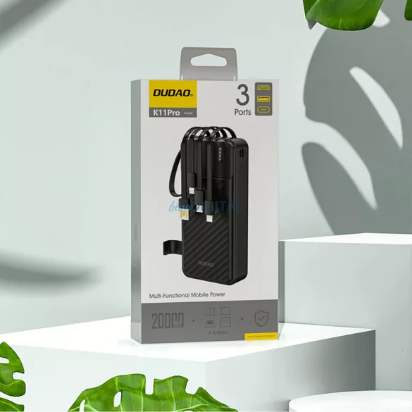 Dudao K11 Pro 20000mAh Powerbank beépített kábelekkel - Fekete