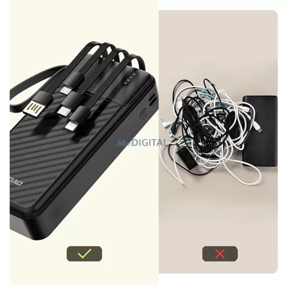 Dudao K11 Pro 20000mAh Powerbank beépített kábelekkel - Fekete