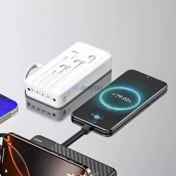 Dudao K11 Pro 20000mAh Powerbank beépített kábelekkel - Fehér színű
