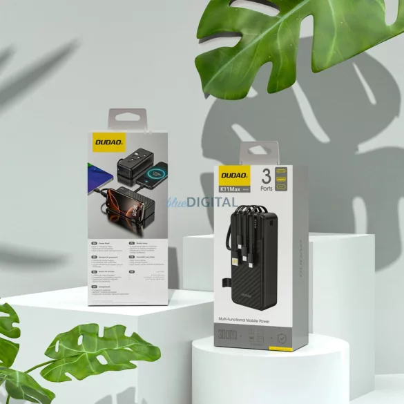 Dudao K11 Max 30000mAh Powerbank beépített kábelekkel - Fekete
