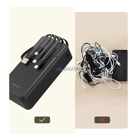Dudao K11 Max 30000mAh Powerbank beépített kábelekkel - Fekete