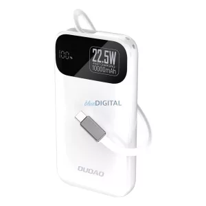 Dudao K31 10000 mAh 22.5W PD Powerbank beépített kábellel - Fehér színű