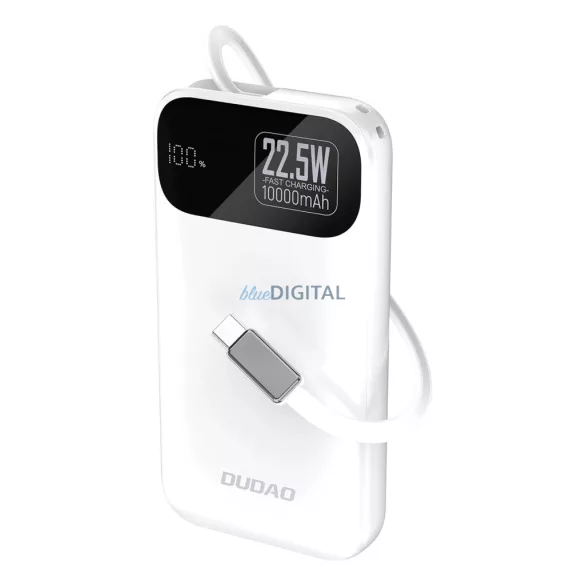 Dudao K31 10000 mAh 22.5W PD Powerbank beépített kábellel - Fehér színű