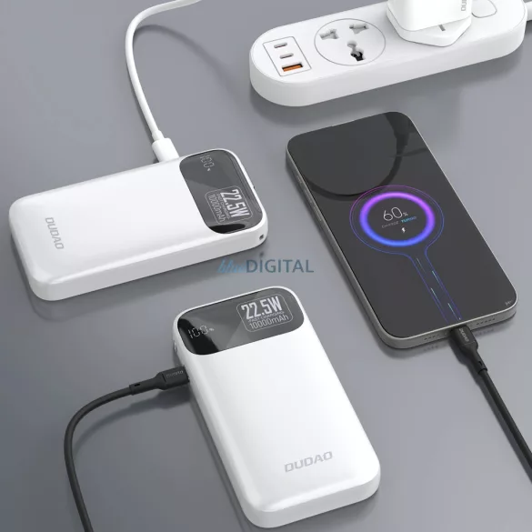 Dudao K31 10000 mAh 22.5W PD Powerbank beépített kábellel - Fehér színű