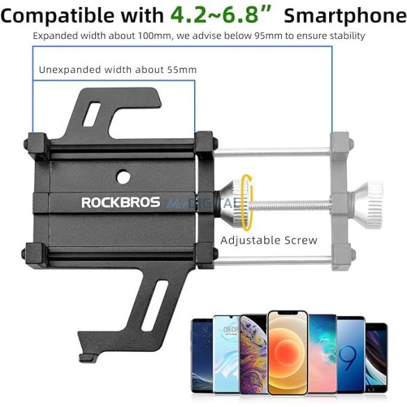 Rockbros 699-BK Alumínium ötvözetből készült kerékpáros telefontartó - Fekete