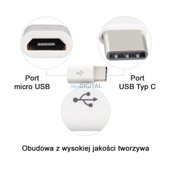 Micro USB Type-C USB adapter adatszinkronizálás töltés fehér