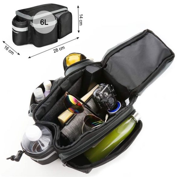 Wozinsky Kerékpár Bike kerékpáros táska hátsó csomagtartó táska vállpánttal és palack ügyben 6L fekete (WBB3BK)