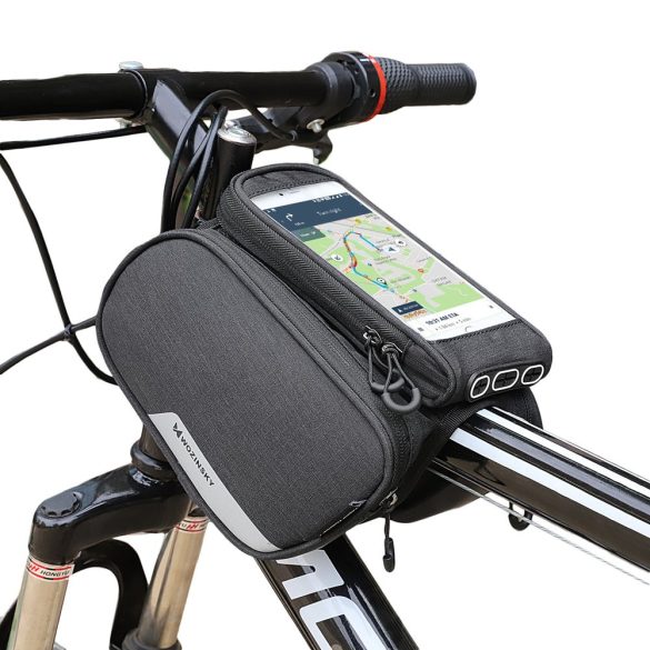 Wozinsky kerékpár első tároló táska kerékpár vázra Phone Case 6,5 hüvelykes max 1,5L fekete (WBB7BK)