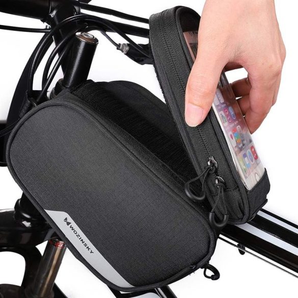 Wozinsky kerékpár első tároló táska kerékpár vázra Phone Case 6,5 hüvelykes max 1,5L fekete (WBB7BK)