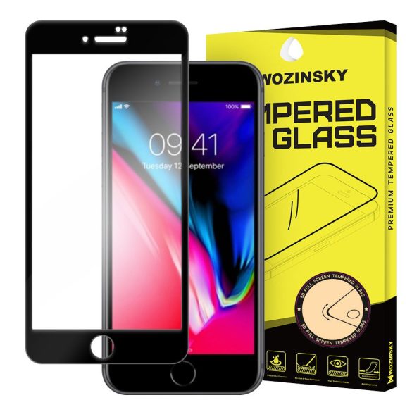 Wozinsky edzett üveg FullGlue Super Tough képernyővédő fólia Teljes Képernyős kerettel tok barát iPhone 8/7 fekete kijelzőfólia üvegfólia tempered glass