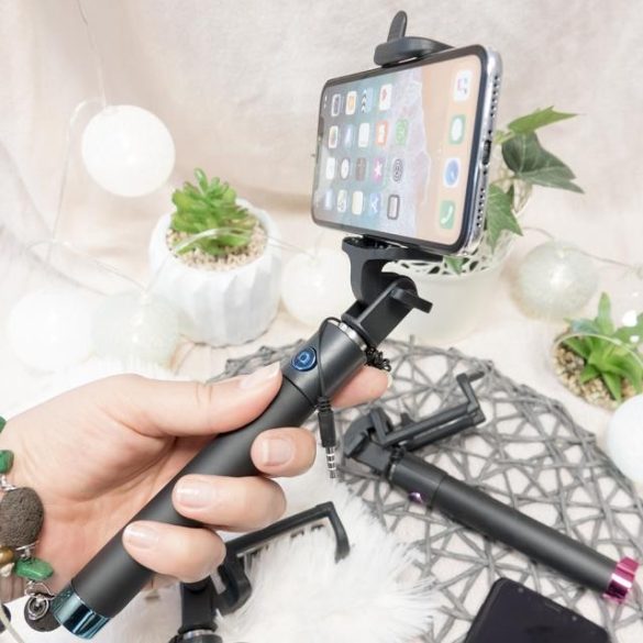 Universal Szelfi Selfie Stick Metal Bluetooth Fekete W Folii