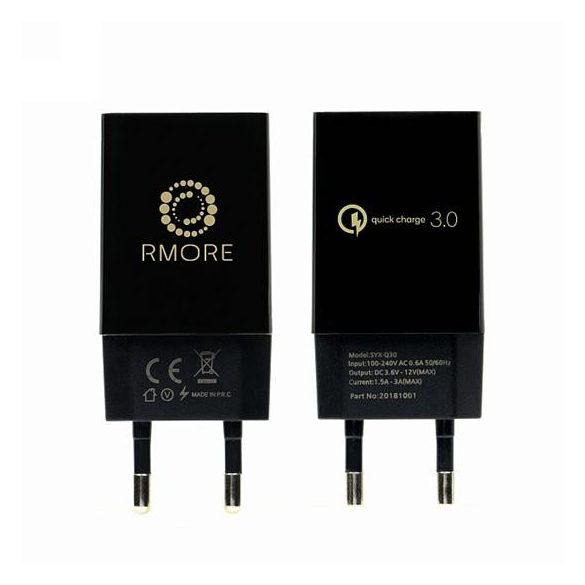 Utazási töltő RMORE 3A USB gyors töltés 3.0 Fekete D2