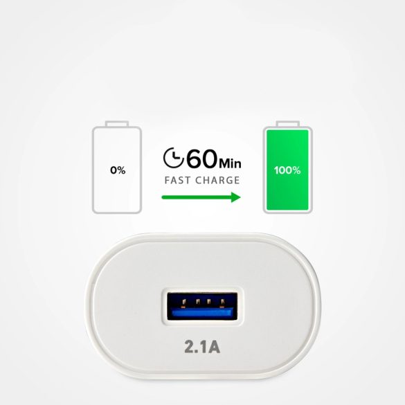 SBS TETR1USB2AWFAST hálózati töltő 1xUSB-A csatlakozással 10W 2.1A - fehér