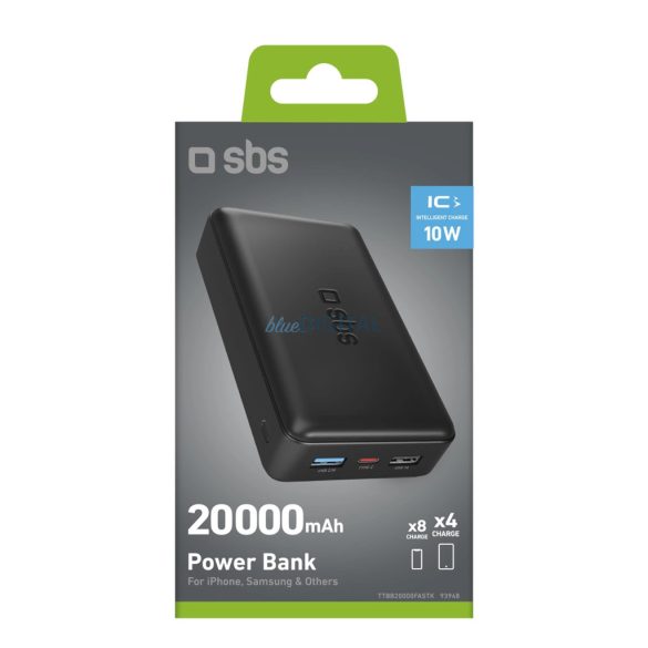 SBS TTBB20000FASTK powerbank 2xUSB-A és 1xUSB-C csatlakozással 20000mAh 10W - fekete