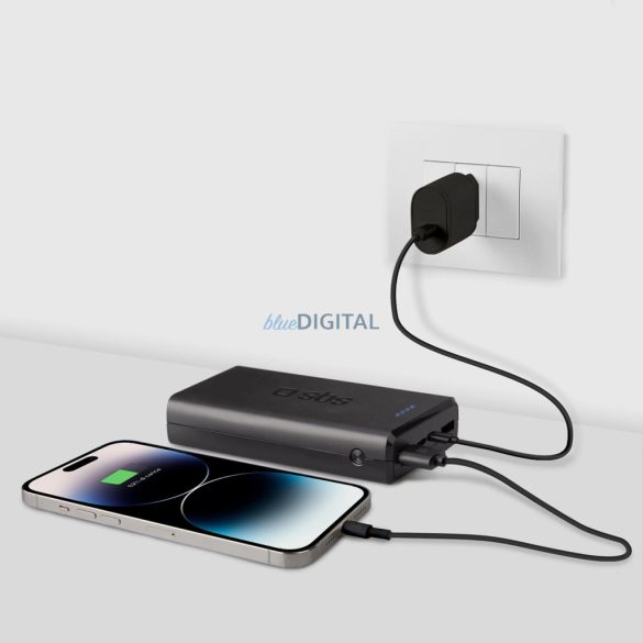 SBS TTBB20000FASTK powerbank 2xUSB-A és 1xUSB-C csatlakozással 20000mAh 10W - fekete