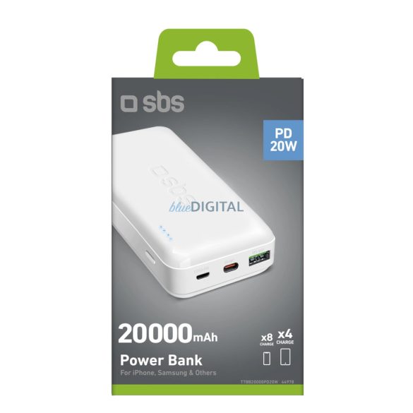 SBS TTBB20000PD20W powerbank 1xUSB-A és 1xUSB-C csatlakozással 20000mAh 20W PD - fehér