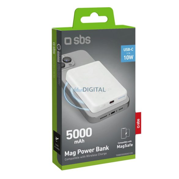 SBS TEBB5000MAG1CW indukciós powerbank 1xUSB-C csatlakozással 5000mAh 10W - fehér